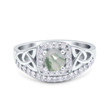 Cushion Cut Halo Round Natural Stone Ring