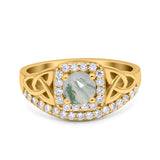 Cushion Cut Halo Round Natural Stone Ring