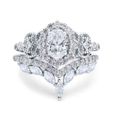 Two Piece Oval Moissanite Chevron Ring Wedding Set 925 Sterling Silver