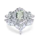 Oval Natural Stone Wedding Set Chevron Ring