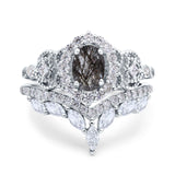 Oval Natural Stone Wedding Set Chevron Ring