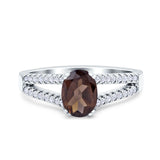 Oval Natural Chocolate Smoky Quartz Split Shank Vintage Style Ring 925 Sterling Silver