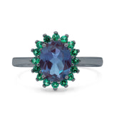Art Deco Oval Natural Stone Floral Ring