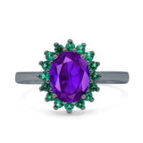 Art Deco Oval Natural Stone Floral Ring