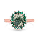 Art Deco Oval Natural Stone Floral Ring