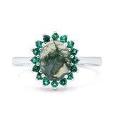 Art Deco Oval Natural Stone Floral Ring