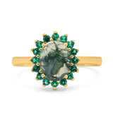 Art Deco Oval Natural Stone Floral Ring