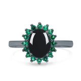 Art Deco Oval Natural Stone Floral Ring