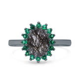 Art Deco Oval Natural Stone Floral Ring