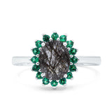 Art Deco Oval Natural Stone Floral Ring