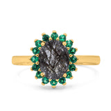 Art Deco Oval Natural Stone Floral Ring
