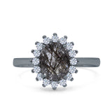 Art Deco Oval Natural Stone Floral Ring
