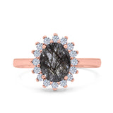 Art Deco Oval Natural Stone Floral Ring