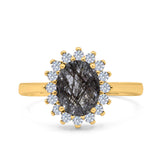 Art Deco Oval Natural Stone Floral Ring