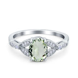 Oval Natural Stone Leaf Design Beaded Ring