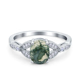 Oval Natural Stone Leaf Design Beaded Ring