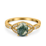 Oval Natural Stone Leaf Design Beaded Ring
