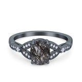 Oval Natural Stone Leaf Design Beaded Ring