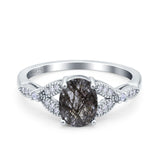 Oval Natural Stone Leaf Design Beaded Ring