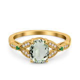 Oval Natural Stone Leaf Design Beaded Ring