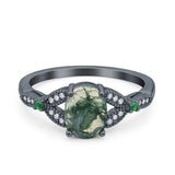 Oval Natural Stone Leaf Design Beaded Ring