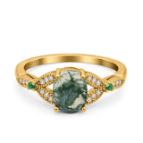 Oval Natural Stone Leaf Design Beaded Ring