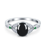 Oval Natural Stone Leaf Design Beaded Ring