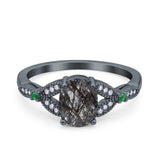 Oval Natural Stone Leaf Design Beaded Ring