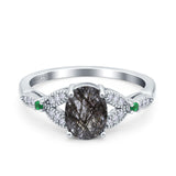 Oval Natural Stone Leaf Design Beaded Ring
