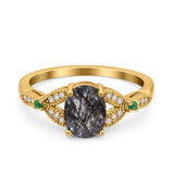 Oval Natural Stone Leaf Design Beaded Ring