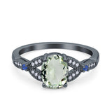 Oval Natural Stone Leaf Design Beaded Ring