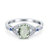 Oval Natural Stone Leaf Design Beaded Ring