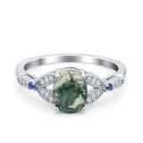 Oval Natural Stone Leaf Design Beaded Ring