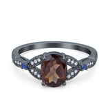 Oval Natural Stone Leaf Design Beaded Ring