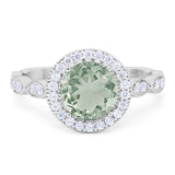 Art Deco Round Natural Green Amethyst Prasiolite Beaded Ring 925 Sterling Silver