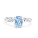 Oval Natural Aquamarine Braided Twisted Ring 925 Sterling Silver