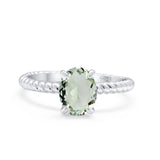 Oval Natural Green Amethyst Prasiolite Braided Twisted Ring 925 Sterling Silver