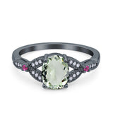 Oval Natural Stone Leaf Design Wedding Ring