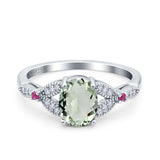 Oval Natural Stone Leaf Design Wedding Ring