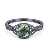 Oval Natural Stone Leaf Design Wedding Ring