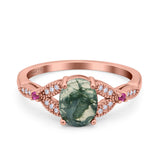 Oval Natural Stone Leaf Design Wedding Ring