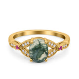 Oval Natural Stone Leaf Design Wedding Ring