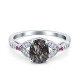 Oval Natural Stone Leaf Design Wedding Ring
