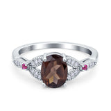 Oval Natural Stone Leaf Design Wedding Ring