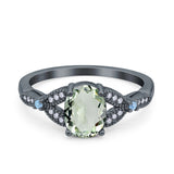 Oval Natural Stone Leaf Design Wedding Ring