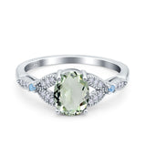 Oval Natural Stone Leaf Design Wedding Ring