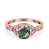 Oval Natural Stone Leaf Design Wedding Ring