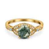 Oval Natural Stone Leaf Design Wedding Ring