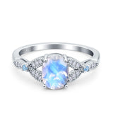 Oval Natural Stone Leaf Design Wedding Ring