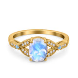 Oval Natural Stone Leaf Design Wedding Ring